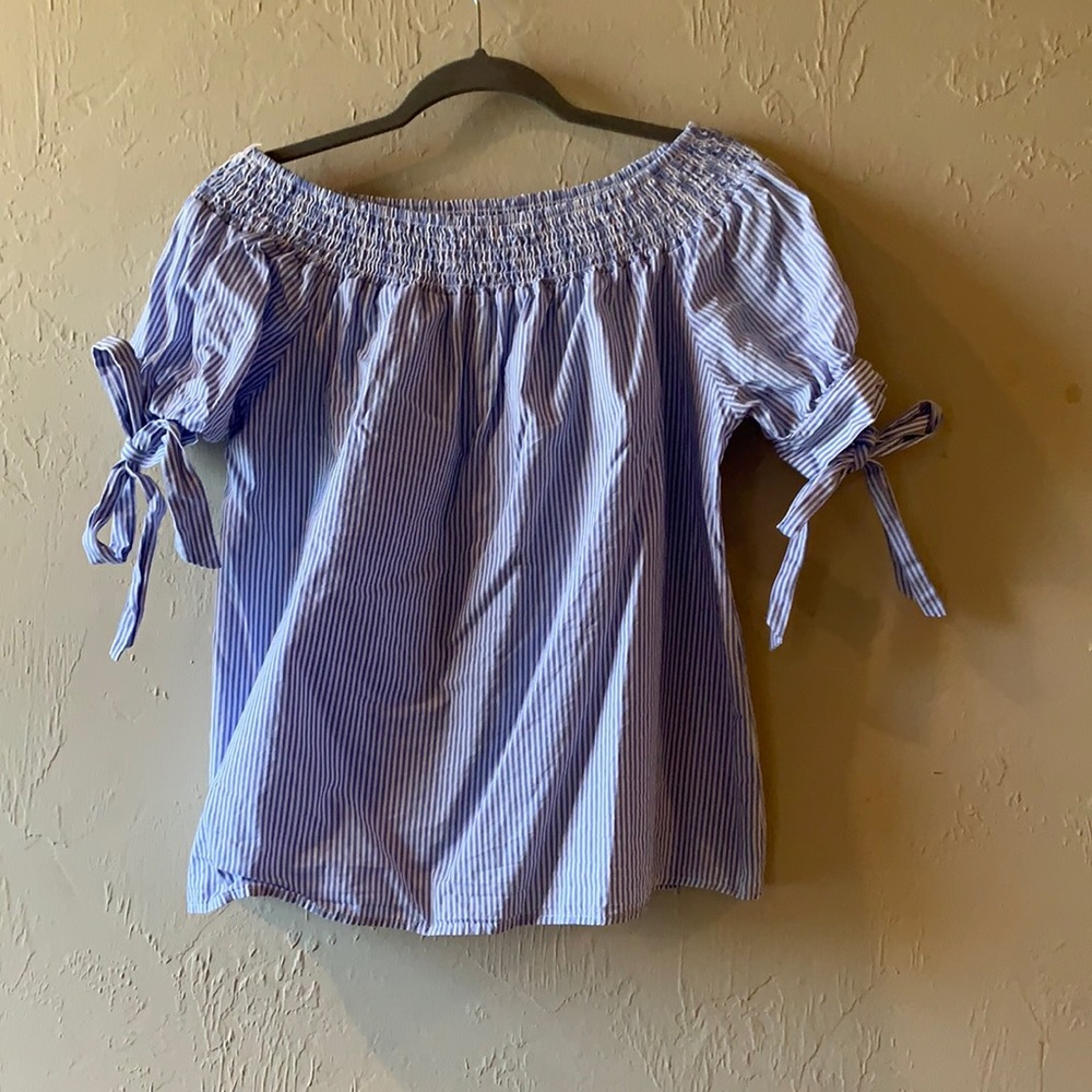 Blue Striped Off The Shoulders Shirt